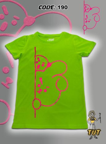 TUT-Round-Cotton-T-Shirt-Short-Sleeve-Kids-Phosphoric-Green-T2RTK06PG00190-Printed-BT21-Cooky-Shooky