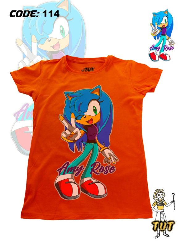 TUT-Round-Cotton-T-Shirt-Short-Sleeve-Kids-Phosphoric-Orange-T2RTK00PO00114-Printed-Sonic-Amy-Rose