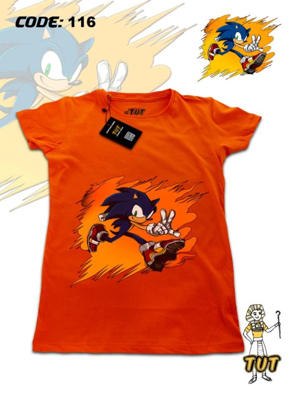 TUT-Round-Cotton-T-Shirt-Short-Sleeve-Kids-Phosphoric-Orange-T2RTK00PO00116-Printed-Sonic-Hedgehog