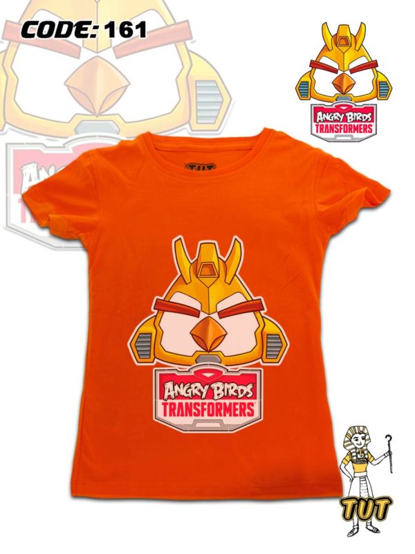 TUT-Round-Cotton-T-Shirt-Short-Sleeve-Kids-Phosphoric-Orange-T2RTK00PO00161-Printed-Bumblebee-Angry-Birds-Transformers
