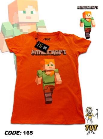 TUT-Round-Cotton-T-Shirt-Short-Sleeve-Kids-Phosphoric-Orange-T2RTK00PO00165-Printed-Minecraft-Alex