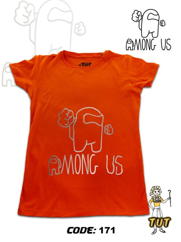 TUT-Round-Cotton-T-Shirt-Short-Sleeve-Kids-Phosphoric-Orange-T2RTK00PO00171-Printed-Among-US-Fighter
