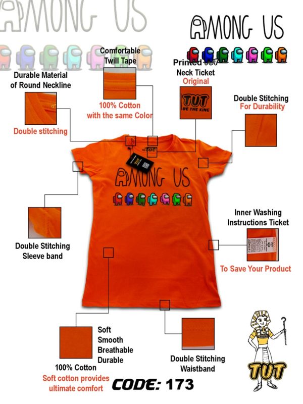TUT-Round-Cotton-T-Shirt-Short-Sleeve-Kids-Phosphoric-Orange-T2RTK00PO00173-Among-US-Specifications