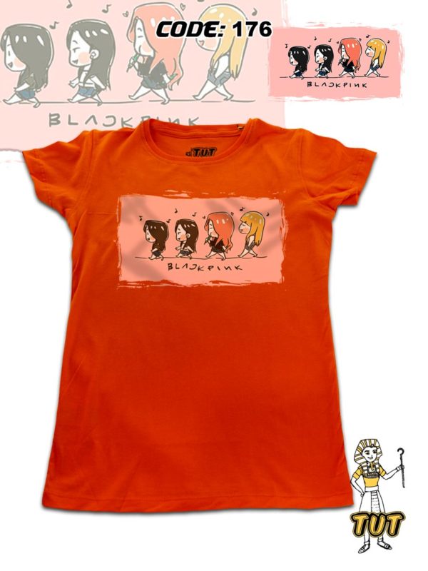 TUT-Round-Cotton-T-Shirt-Short-Sleeve-Kids-Phosphoric-Orange-T2RTK00PO00176-Printed-Black-Pink-Little-Girls