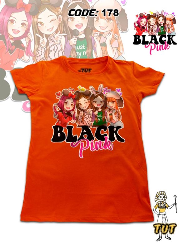 TUT-Round-Cotton-T-Shirt-Short-Sleeve-Kids-Phosphoric-Orange-T2RTK00PO00178-Printed-Black-Pink-Art