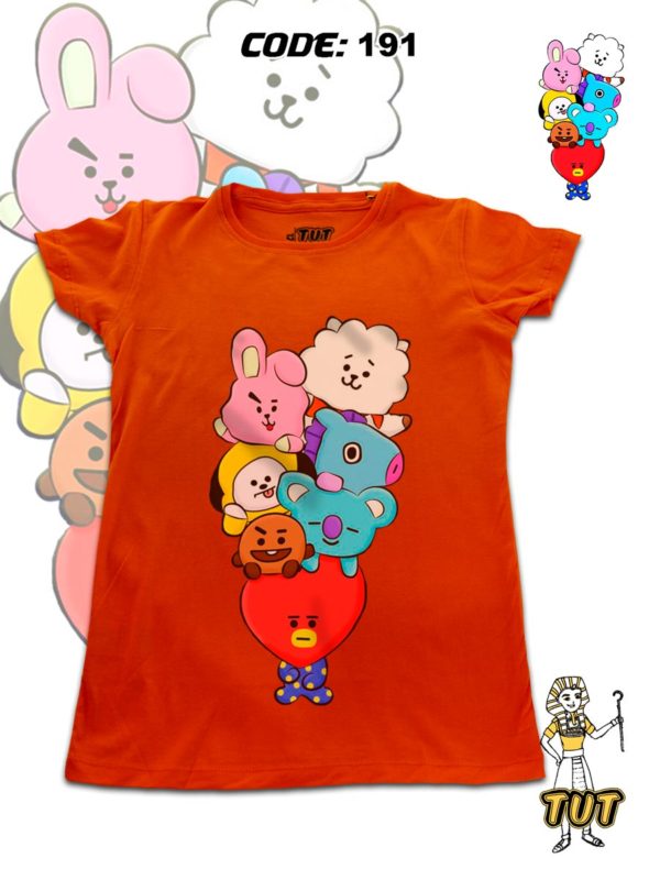 TUT-Round-Cotton-T-Shirt-Short-Sleeve-Kids-Phosphoric-Orange-T2RTK00PO00191-Printed-BT21-Line-Friends