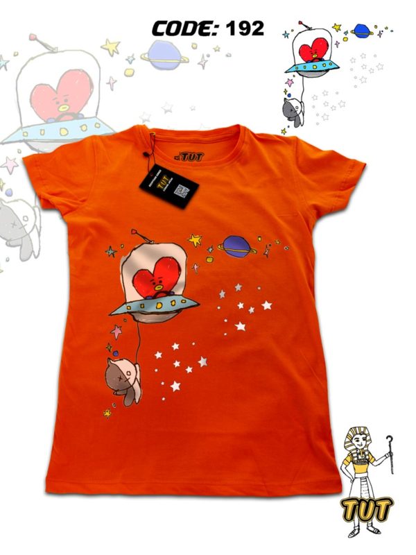 TUT-Round-Cotton-T-Shirt-Short-Sleeve-Kids-Phosphoric-Orange-T2RTK00PO00192-Printed-BT21-TATA-VAN-at-Space