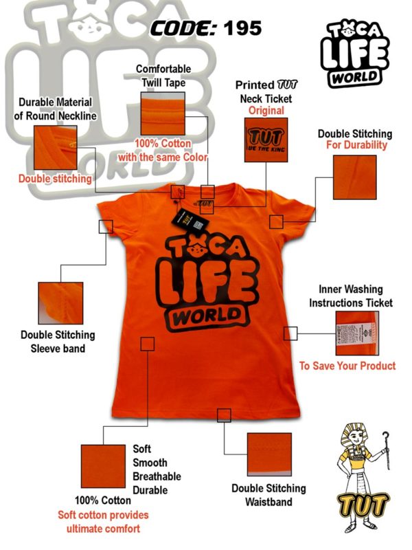 TUT-Round-Cotton-T-Shirt-Short-Sleeve-Kids-Phosphoric-Orange-T2RTK00PO00195-TOCA-LIFE-WORLD-Specifications