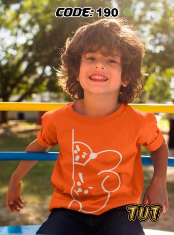 TUT-Round-Cotton-T-Shirt-Short-Sleeve-Kids-Phosphoric-Orange-T2RTK04PO00190-Printed-BT21-Cooky-Shooky-Model