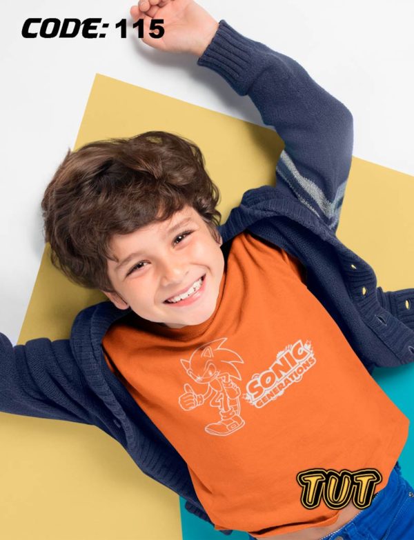 TUT-Round-Cotton-T-Shirt-Short-Sleeve-Kids-Phosphoric-Orange-T2RTK12PO00115-Printed-Sonic-Generations-Model