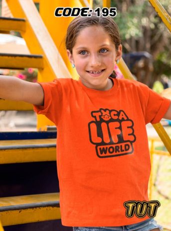 TUT-Round-Cotton-T-Shirt-Short-Sleeve-Kids-Phosphoric-Orange-T2RTK12PO00195-TOCA-LIFE-WORLD-Model