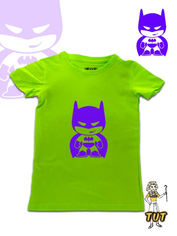 TUT-Slim-Fit-Round-Cotton-T-Shirt-Short-Sleeve-Kids-04-06-08-Phosphoric-Green-T2RTK06PG00130-Front-printed-Batman-Baby