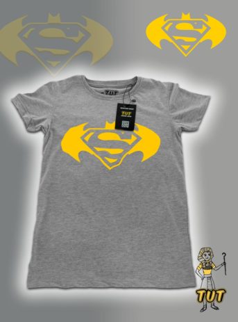 TUT-Slim-Fit-Round-Cotton-T-Shirt-Short-Sleeve-Kids-Gray-T2RTK00GR00132-Printed-Batman-Superman