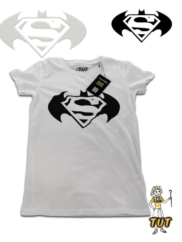 TUT-Slim-Fit-Round-Cotton-T-Shirt-Short-Sleeve-Kids-Off-White-T2RTK00OW00132-Printed-Batman-Superman