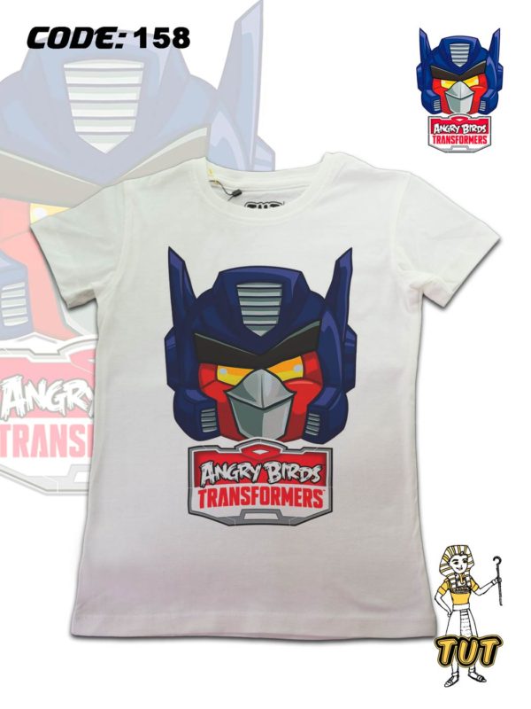 TUT-Slim-Fit-Round-Cotton-T-Shirt-Short-Sleeve-Kids-Off-White-T2RTK00OW00158-Printed-Angry-Birds-Optimus-Prime