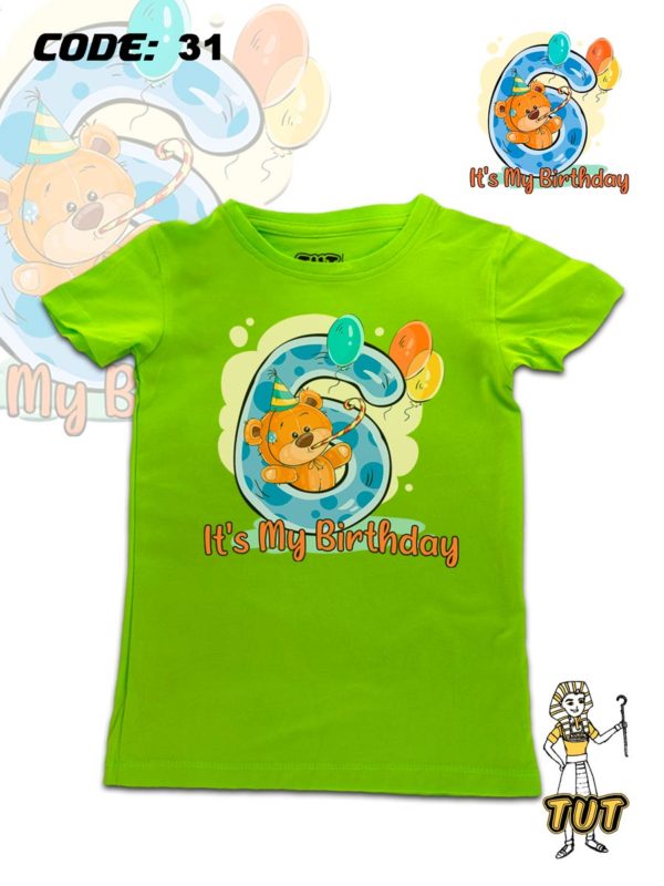 TUT-Slim-Fit-Round-Cotton-T-Shirt-Short-Sleeve-Kids-Phosphoric-Green-T2RTK00PG00031-Printed-Its-My-Six-Birthday-Models