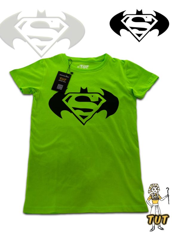 TUT-Slim-Fit-Round-Cotton-T-Shirt-Short-Sleeve-Kids-Phosphoric-Green-T2RTK00PG00132-Printed-Batman-Superman