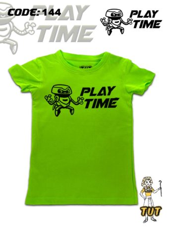 TUT-Slim-Fit-Round-Cotton-T-Shirt-Short-Sleeve-Kids-Phosphoric-Green-T2RTK00PG00144-Printed-Play-Time