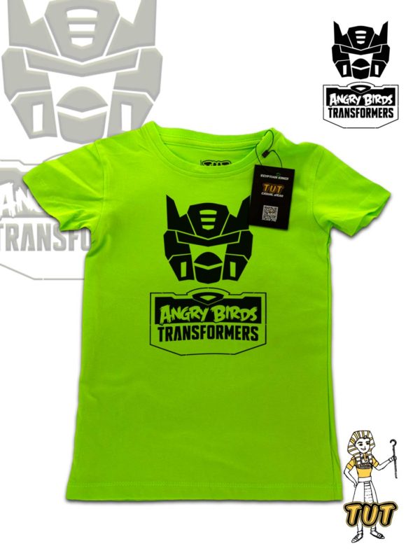 TUT-Slim-Fit-Round-Cotton-T-Shirt-Short-Sleeve-Kids-Phosphoric-Green-T2RTK00PG00155-Printed-Autobirds-Transformers