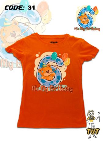 TUT-Slim-Fit-Round-Cotton-T-Shirt-Short-Sleeve-Kids-Phosphoric-Orange-T2RTK00PO00031-Printed-Its-My-Six-Birthday-Models