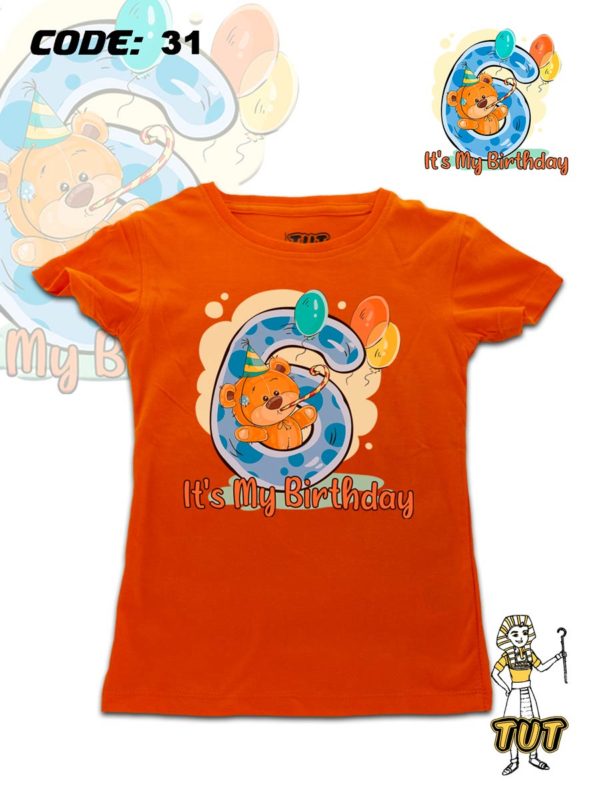 TUT-Slim-Fit-Round-Cotton-T-Shirt-Short-Sleeve-Kids-Phosphoric-Orange-T2RTK00PO00031-Printed-Its-My-Six-Birthday-Models