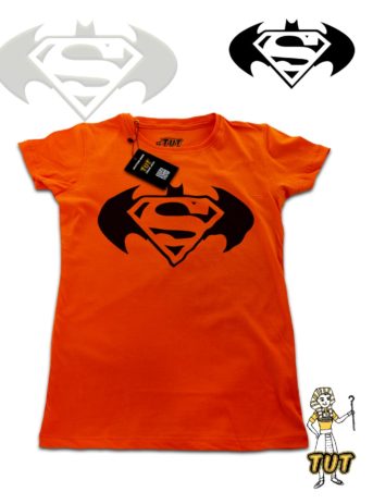 TUT-Slim-Fit-Round-Cotton-T-Shirt-Short-Sleeve-Kids-Phosphoric-Orange-T2RTK00PO00132-Printed-Batman-Superman
