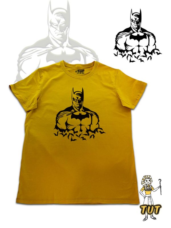 TUT-Slim-Fit-Round-Cotton-T-Shirt-Short-Sleeve-Men-Mustard-Yellow-T2RTM00MY00128-Front-Printed-Darknight-Batman