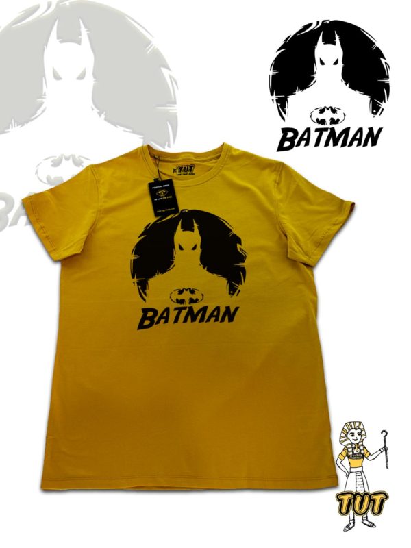 TUT-Slim-Fit-Round-Cotton-T-Shirt-Short-Sleeve-Men-Mustard-Yellow-T2RTM00MY00135-Printed-Batman-Art