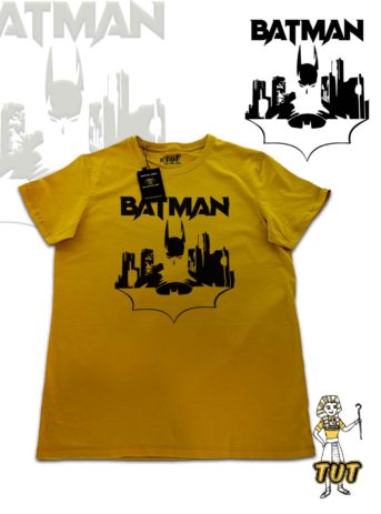TUT-Slim-Fit-Round-Cotton-T-Shirt-Short-Sleeve-Men-Mustard-Yellow-T2RTM00MY00136-Printed-Batman-Gotham-City