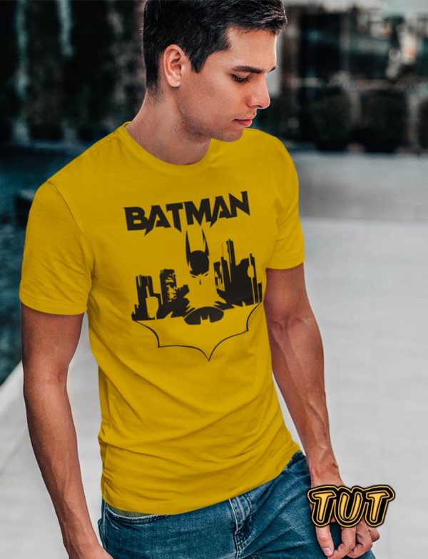 TUT-Slim-Fit-Round-Cotton-T-Shirt-Short-Sleeve-Men-Mustard-Yellow-T2RTM00MY00136-Printed-Batman-Gotham-City-Model