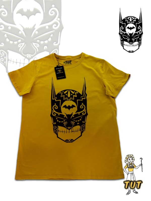 TUT-Slim-Fit-Round-Cotton-T-Shirt-Short-Sleeve-Men-Mustard-Yellow-T2RTM00MY00137-Printed-Batman-Skull