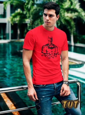 TUT-Slim-Fit-Round-Cotton-T-Shirt-Short-Sleeve-Men-Red-T2RTM00RD00128-Front-Printed-Darknight-Batman-Model