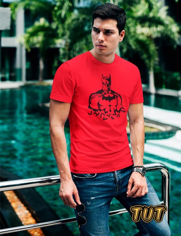 TUT-Slim-Fit-Round-Cotton-T-Shirt-Short-Sleeve-Men-Red-T2RTM00RD00128-Front-Printed-Darknight-Batman-Model