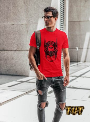 TUT-Slim-Fit-Round-Cotton-T-Shirt-Short-Sleeve-Men-Red-T2RTM00RD00137-Printed-Batman-Skull-Model