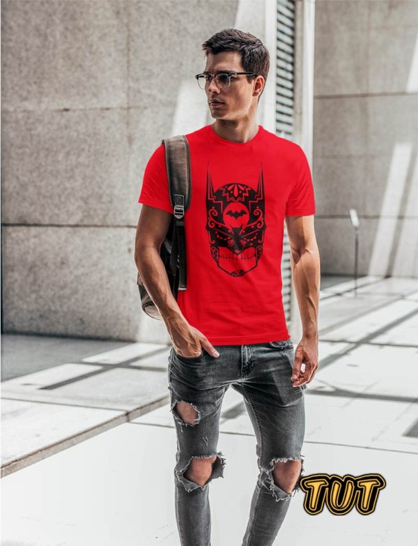 TUT-Slim-Fit-Round-Cotton-T-Shirt-Short-Sleeve-Men-Red-T2RTM00RD00137-Printed-Batman-Skull-Model