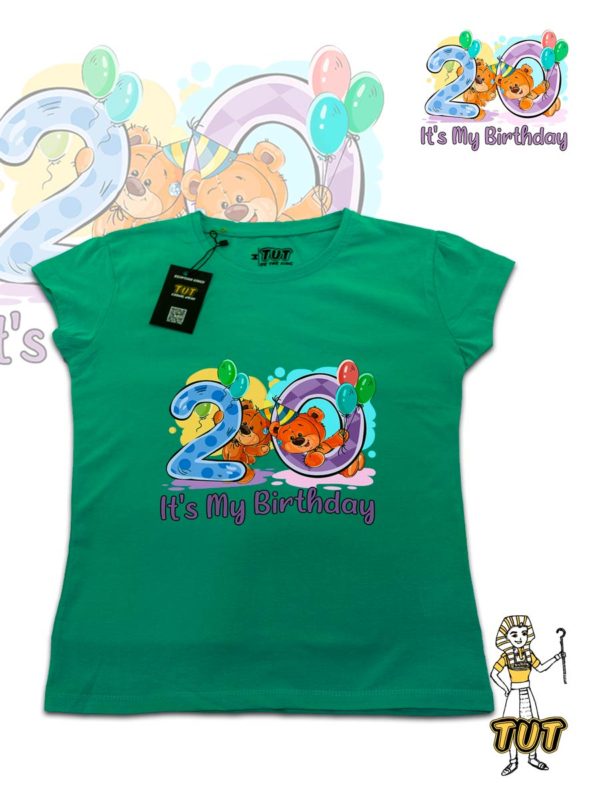 TUT-Slim-Fit-Round-Cotton-T-Shirt-Short-Sleeve-Women-Aquamarine-T2RTW00AM00045-Printed-Its-My-Birthday