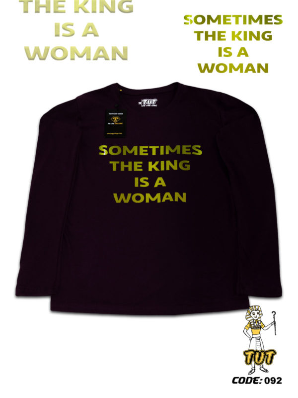 TUT-Slim-Fit-Round-T-Shirt-Long-Sleeve-Women-Dark-Purple-T2RLW00DP00092-Printed-Quotations-The-king-is-Woman