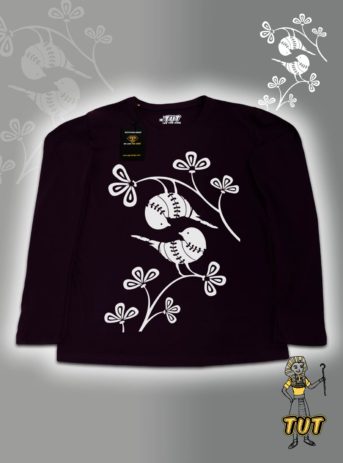 TUT-Slim-Fit-Round-T-Shirt-Long-Sleeve-Women-Dark-Purple-T2RTW00DP00127-Front-Printed-Birds-Flowers