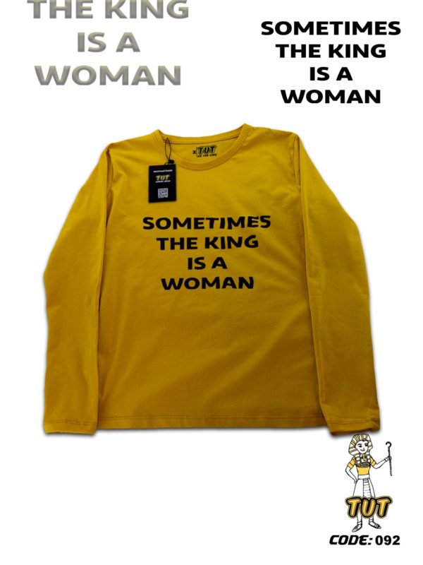 TUT-Slim-Fit-Round-T-Shirt-Long-Sleeve-Women-Mustard-Yellow-T2RLW00MY00092-Printed-Quotations-The-king-is-Woman