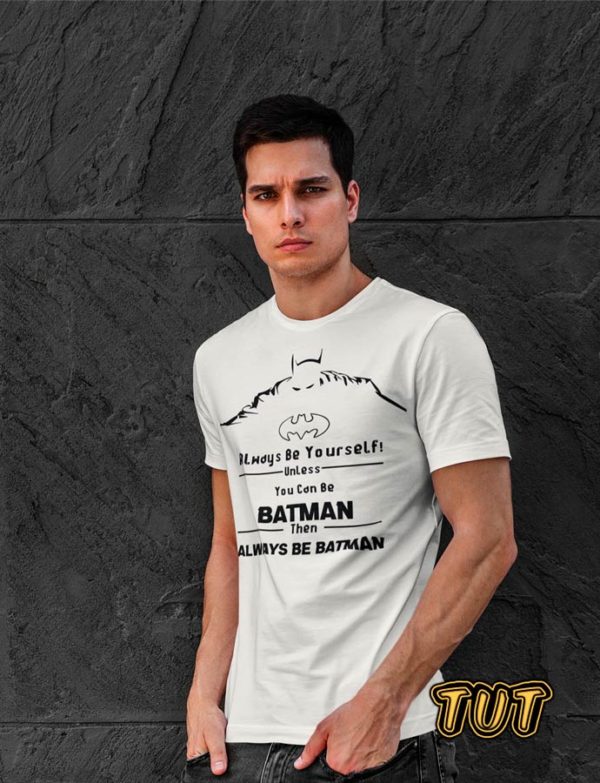 TUT-Slim-Fit-Round-T-Shirt-Short-Sleeve-Men-Off-White-T2RTM00OW00131-Front-Printed-Always-Be-Batman-Model