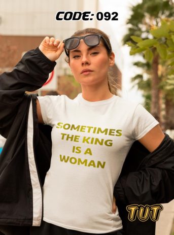 TUT-Slim-Fit-Round-T-Shirt-Short-Sleeve-Women-Off-White-T2RTW00OW00092-Quotations-The-king-is-Woman-Model