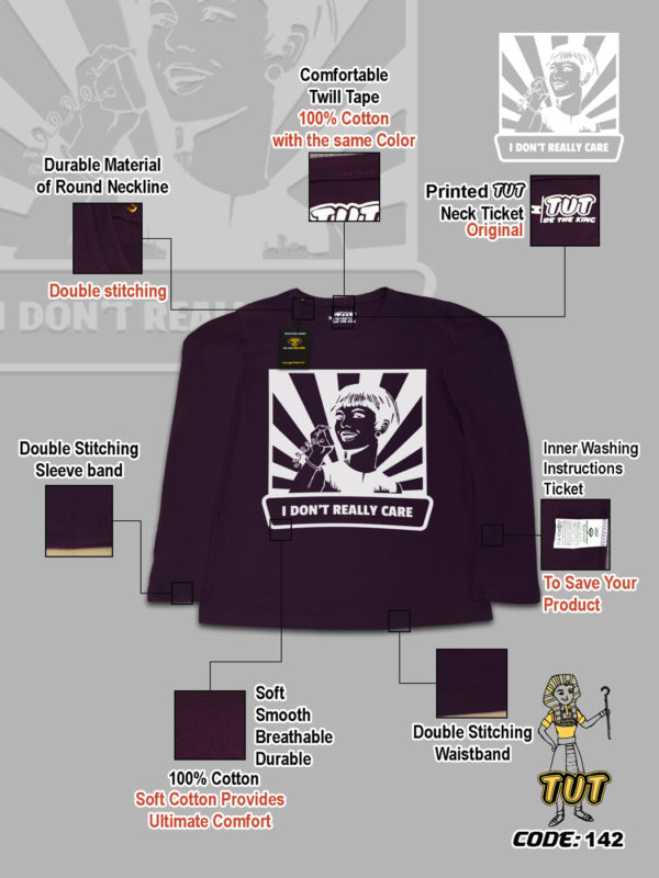 TUT-Slim-Fit-Round-Cotton-T-Shirt-Long-Sleeve-Women-Daek-purple-T2RLW00DP00142-Printed-I-Dont-Really-Care-Specs