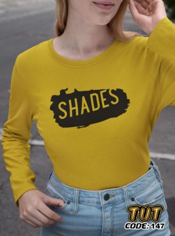 TUT-Slim-Fit-Round-Cotton-T-Shirt-Long-Sleeve-Women-Mustard-Yellow-T2RLW00MY00147-Printed-Quotations-Shades-Model