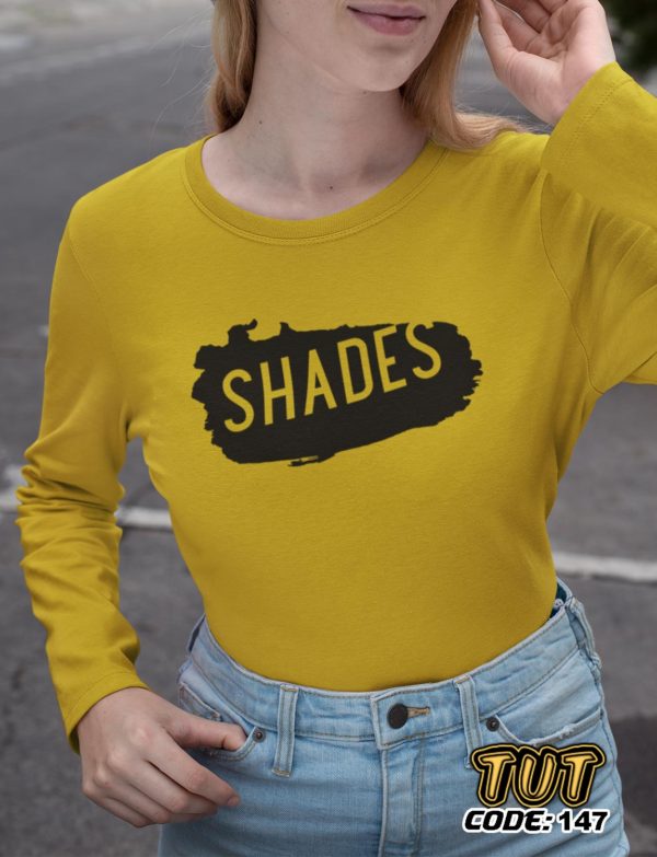 TUT-Slim-Fit-Round-Cotton-T-Shirt-Long-Sleeve-Women-Mustard-Yellow-T2RLW00MY00147-Printed-Quotations-Shades-Model