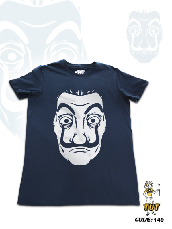 TUT-Slim-Fit-Round-Cotton-T-Shirt-Short-Sleeve-Men-Blue-Black-T2RTM0BB00149-Printed-White-Salvador-Dali-Mask