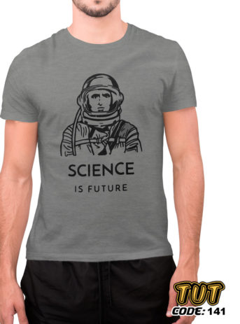 TUT-Slim-Fit-Round-Cotton-T-Shirt-Short-Sleeve-Men-Gray-T2RTM00GR00141-Printed-Balck-Space-Science-is-future-Model