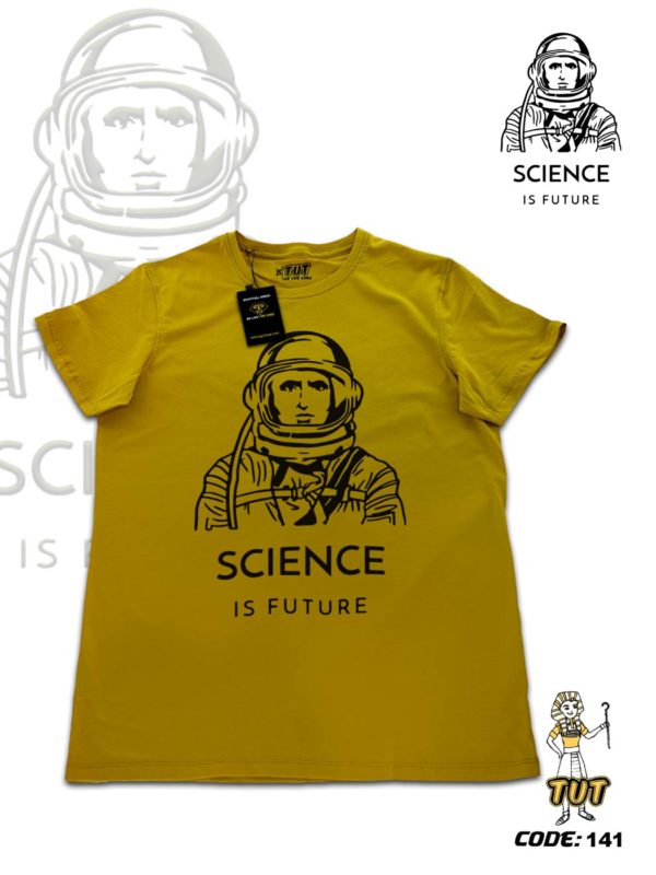 TUT-Slim-Fit-Round-Cotton-T-Shirt-Short-Sleeve-Men-Mustard-Yellow-T2RTM00MY00141-Printed-Balck-Space-Science-is-future