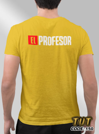 TUT-Slim-Fit-Round-Cotton-T-Shirt-Short-Sleeve-Men-Mustard-Yellow-T2RTM00MY00150-Back-Printed-White-Red-Series-El-Profesor-Back