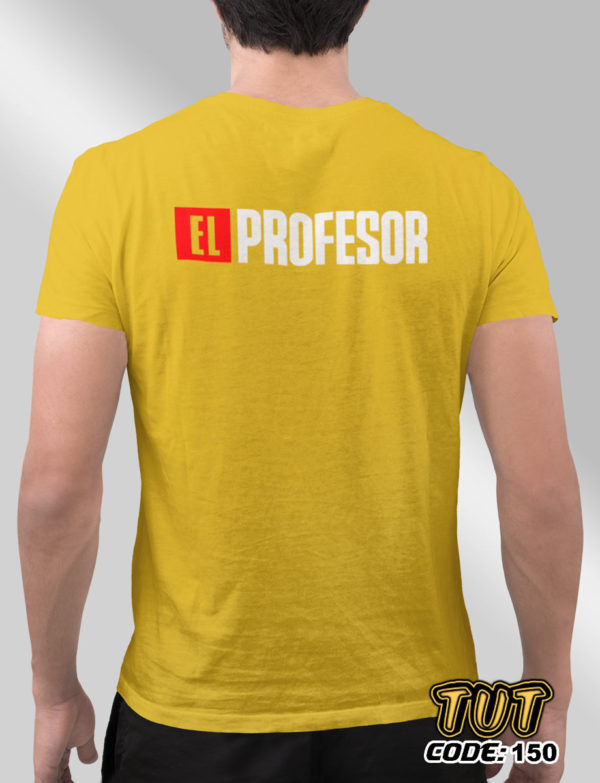 TUT-Slim-Fit-Round-Cotton-T-Shirt-Short-Sleeve-Men-Mustard-Yellow-T2RTM00MY00150-Back-Printed-White-Red-Series-El-Profesor-Back