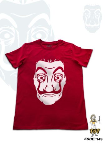 TUT-Slim-Fit-Round-Cotton-T-Shirt-Short-Sleeve-Men-Red-T2RTM0RD00149-Printed-White-Salvador-Dali-Mask